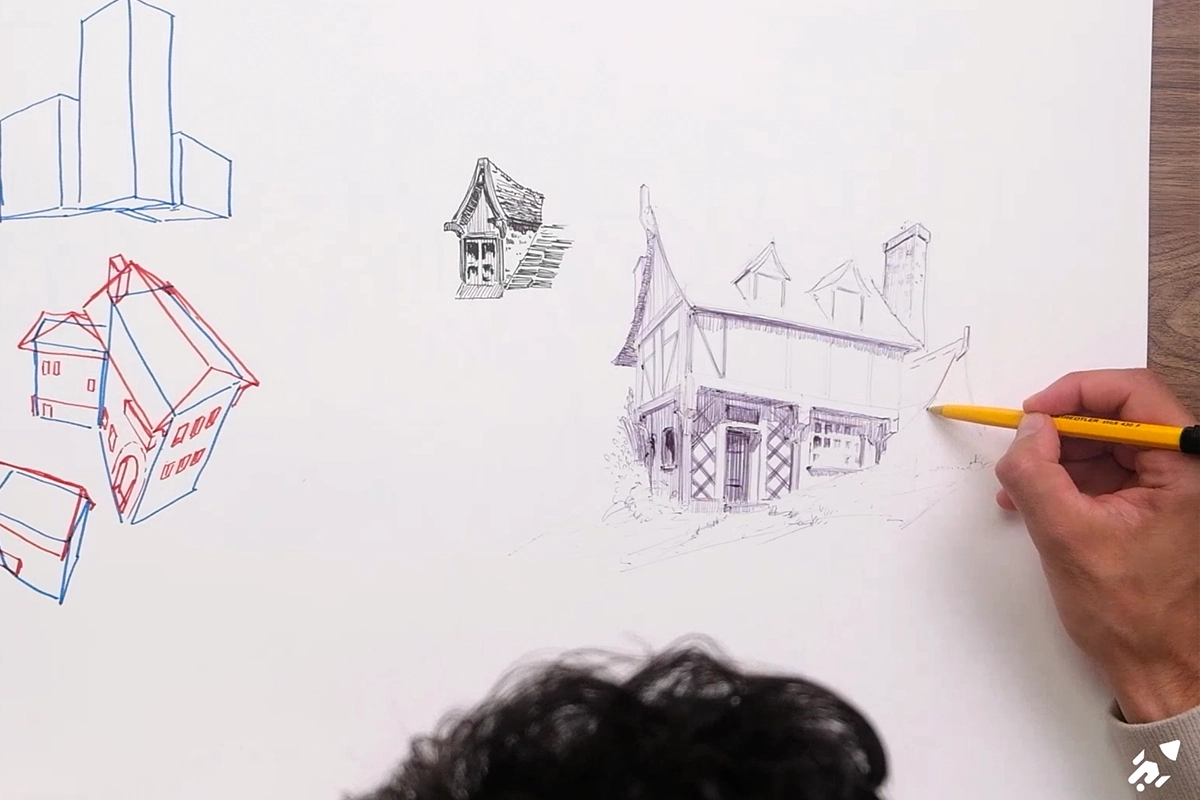 Moi dessinant un bâtiment pour un entrainement Artwod